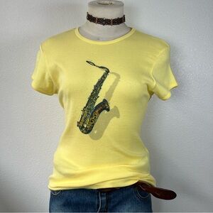 Yellow T-Shirt with Saxophone Print